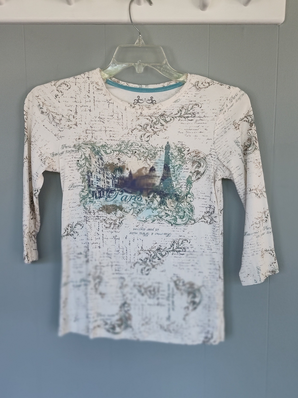 Vintage White Decorative Script Paris Graphic Tee - 100% cotton